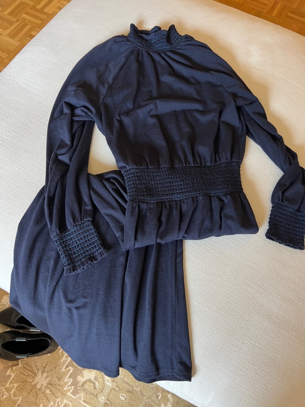 Ann Taylor Navy Smocked Knit Maxi Dress with Blue Stitching